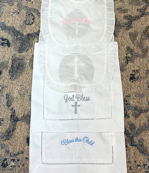 Embriodered Christening-Baptismal Bibs