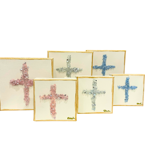 Hand Painted Crystal Cross Canvas Art