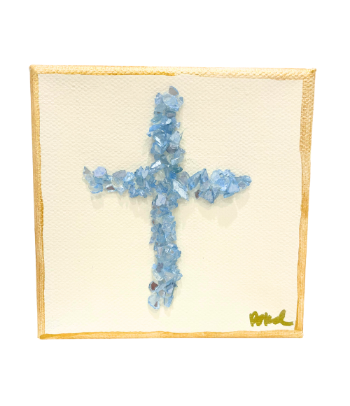 Hand Painted Crystal Cross Canvas Art