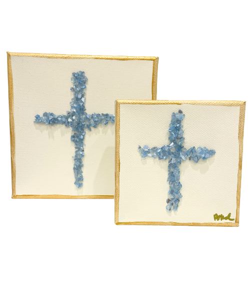 Hand Painted Crystal Cross Canvas Art