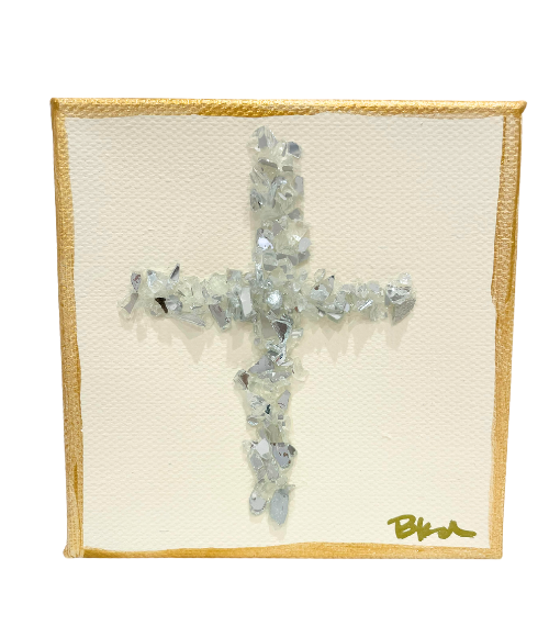 Hand Painted Crystal Cross Canvas Art