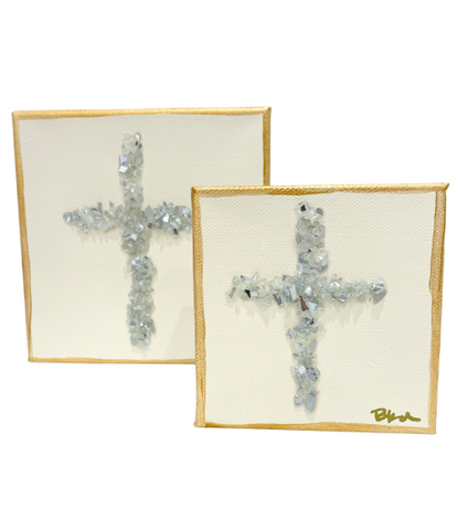 Hand Painted Crystal Cross Canvas Art