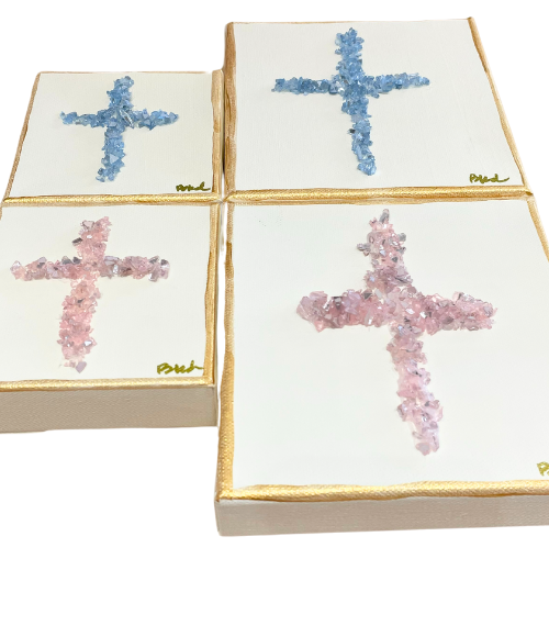 Hand Painted Crystal Cross Canvas Art