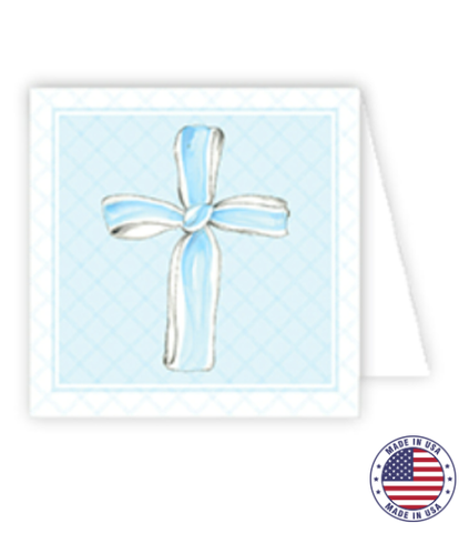 Handpainted Blue Ribbon Cross Enclosure Card
