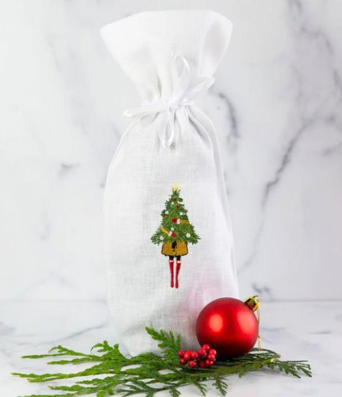 Holiday Girl Linen Wine Bag