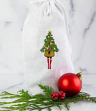 Holiday Girl Linen Wine Bag