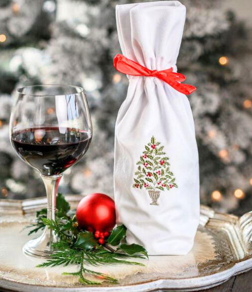 Holly Tree Velvet Wine Bag