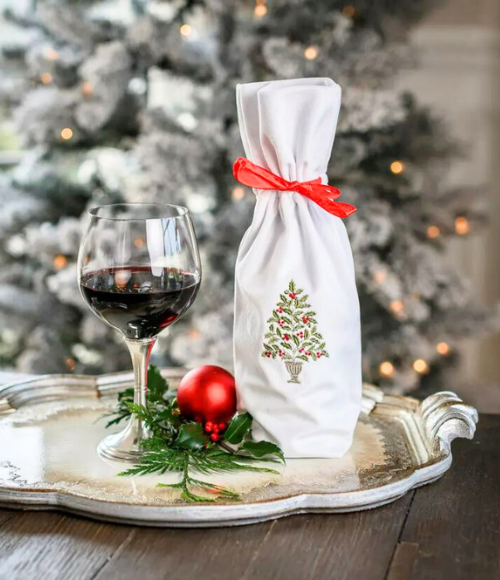 Holly Tree Velvet Wine Bag