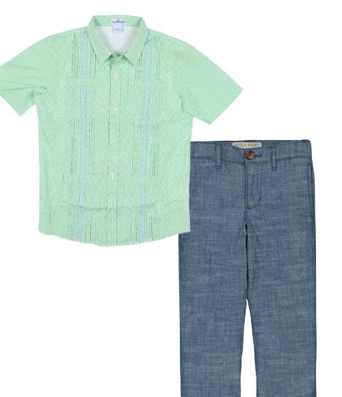 BQ Jade Apple Wave Guayabera Shirt