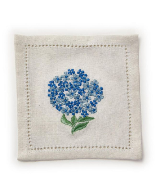 Hydrangea Hemstitch Cocktail Napkins