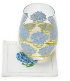 Hydrangea Hemstitch Cocktail Napkins - Hand Embroidered