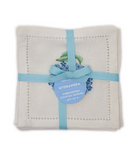 Hydrangea Hemstitch Cocktail Napkins - Hand Embroidered