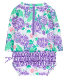 Hydrangea Ruffled Rash Guard Swimsuit
