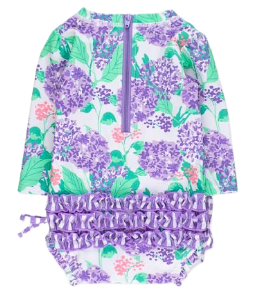 Hydrangea Ruffled Rash Guard Swimsuit
