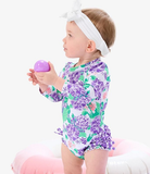 Hydrangea Ruffled Rash Guard Swimsuit