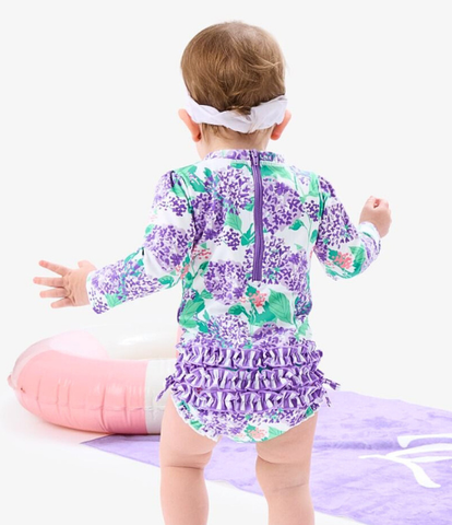 Hydrangea Ruffled Rash Guard Swimsuit