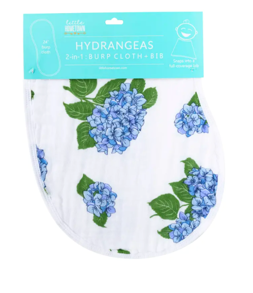 Hydrangeas Burp Cloth, Bib & Swaddle