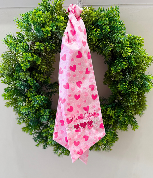 It's A Girl Embroidered Wreath Sash