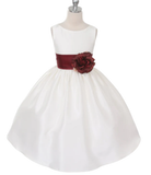 Ivory Classic Poly Silk Girls Dress with Organza Sash, Size 12