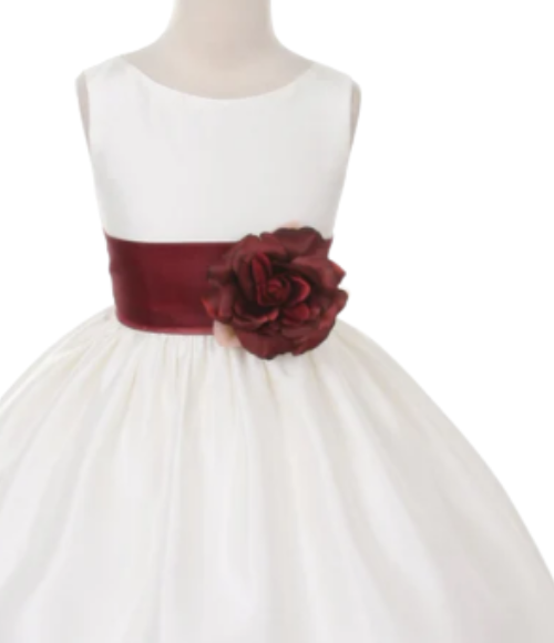 Ivory Classic Poly Silk Girls Dress with Organza Sash, Size 12