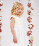 Ivory Sequin Mess Pleated Girls Dress, Size 8