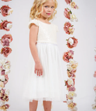 Ivory Sequin Mess Pleated Girls Dress, Size 8
