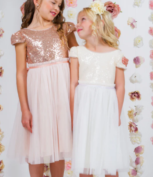 Ivory Sequin Mess Pleated Girls Dress, Size 8
