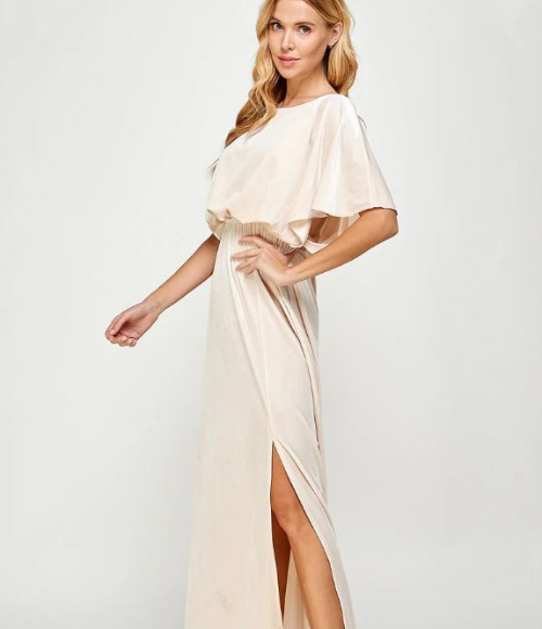 Velvet Cape Evening Gown in Pale Ivory