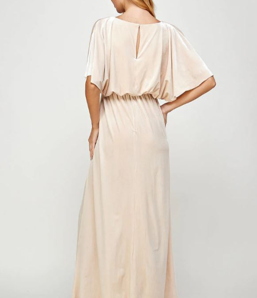 Velvet Cape Evening Gown in Pale Ivory