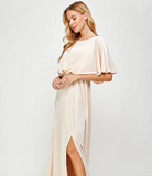 Velvet Cape Evening Gown in Pale Ivory