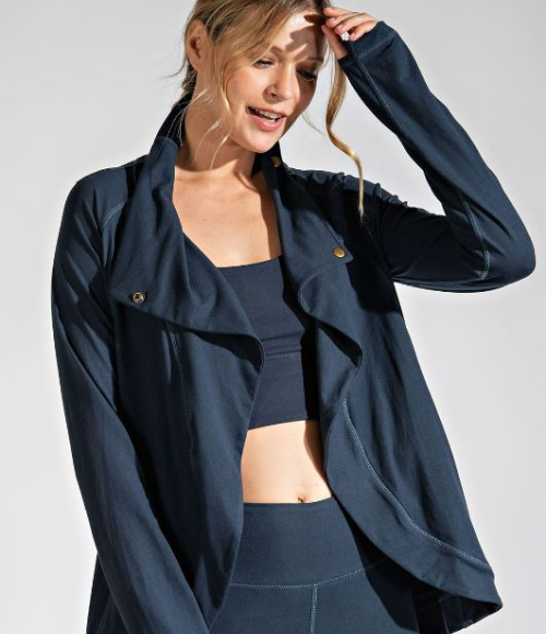 Asymmetric Jacket with Cowl Neck - Multiple Colors