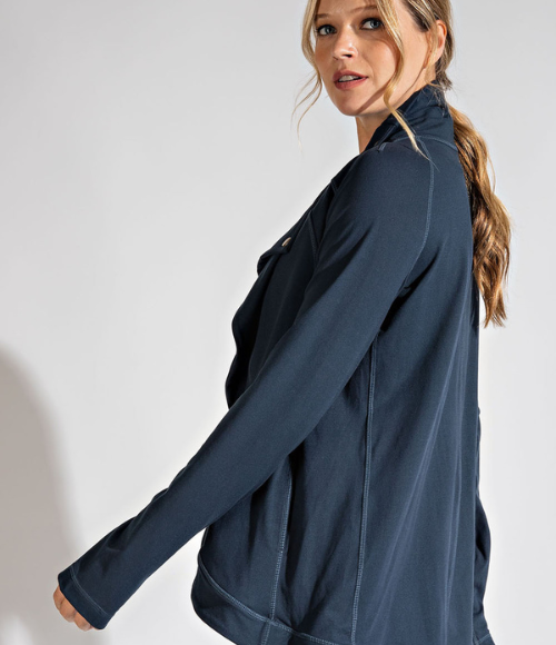 Asymmetric Jacket with Cowl Neck - Multiple Colors