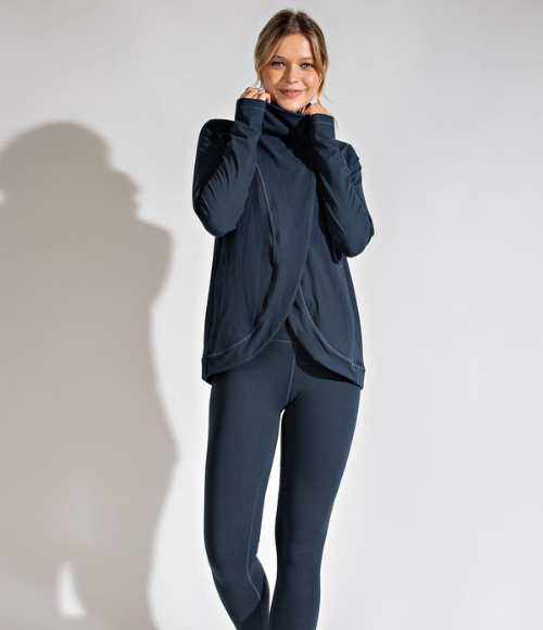 Asymmetric Jacket with Cowl Neck - Multiple Colors