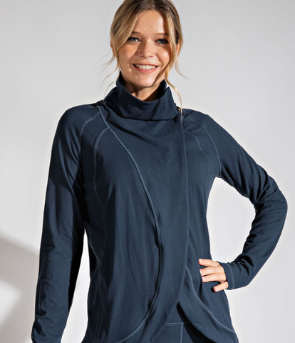 Asymmetric Jacket with Cowl Neck - Multiple Colors