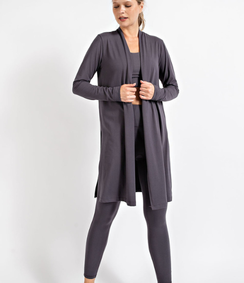 Plus Size Long Sleeve Cardigan with Side Slits - Multiple Colors