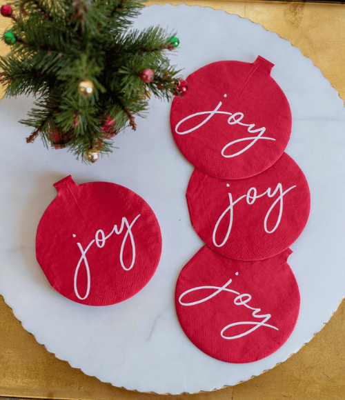 Joy Ornament Shaped Cocktail Napkins