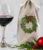 Juniper Wreath Linen Wine Bag