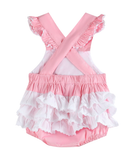 Pink and White Flower Smocked Ruffle Romper