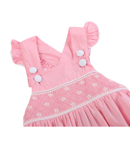 Pink and White Flower Smocked Ruffle Romper