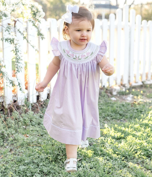 Light Purple Bunnies Smocked Bishop Dress