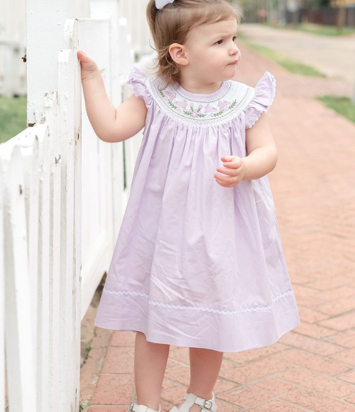 Light Purple Bunnies Smocked Bishop Dress