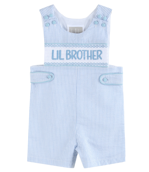 Light Blue Seersucker Lil Brother Smocked Jon Jon