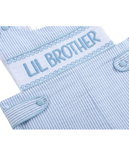 Light Blue Seersucker Lil Brother Smocked Jon Jon