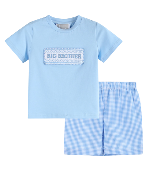 Light Blue Big Brother Smocked Shirt and Shorts Set