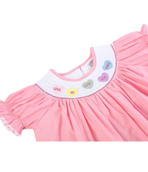 Pink Candy Heart Smocked Bishop Dress, 12-18M