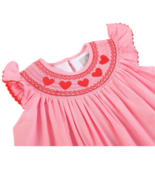 Pink Heart Valentine Smocked Bishop Dress, 2T