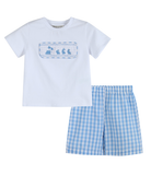 Bunny Family Smocked Tee and Blue Gingham Shorts Set