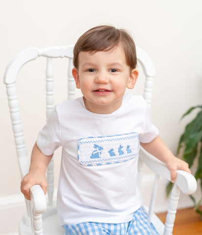 Bunny Family Smocked Tee and Blue Gingham Shorts Set