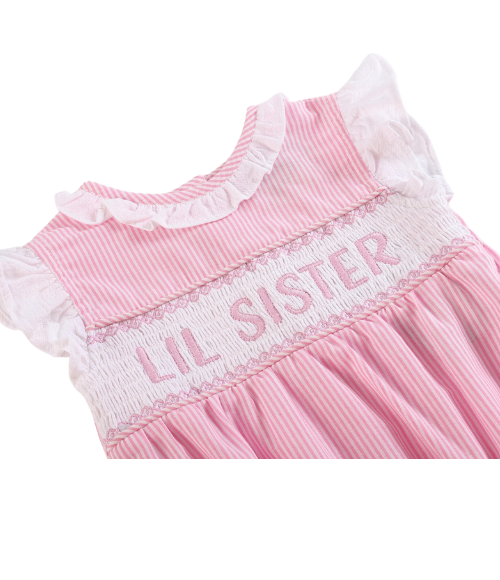 Pink Striped Lil Sister Smocked Romper