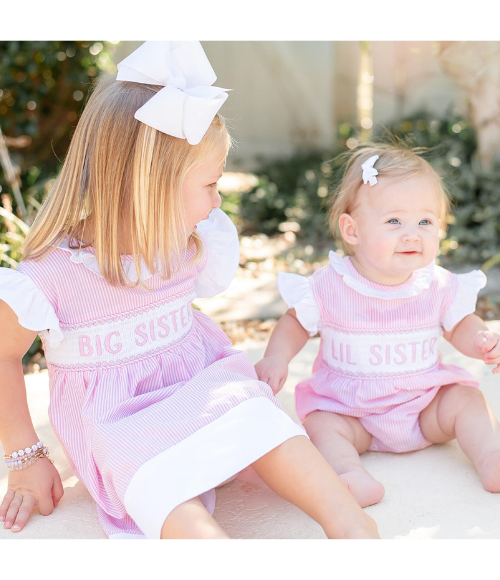 Pink Striped Lil Sister Smocked Romper